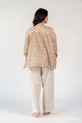 Chanderi Hand Block Printed Top - White