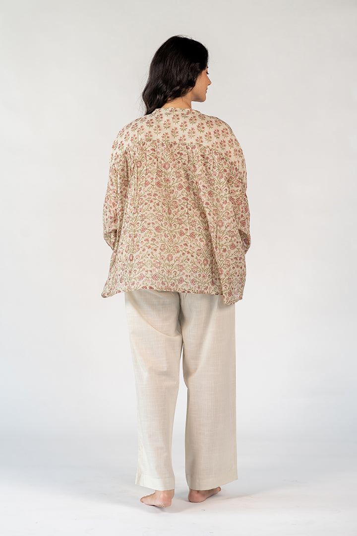 Chanderi Hand Block Printed Top - White