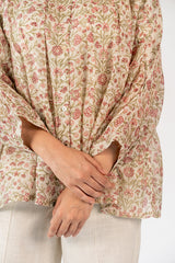 Chanderi Hand Block Printed Top - White