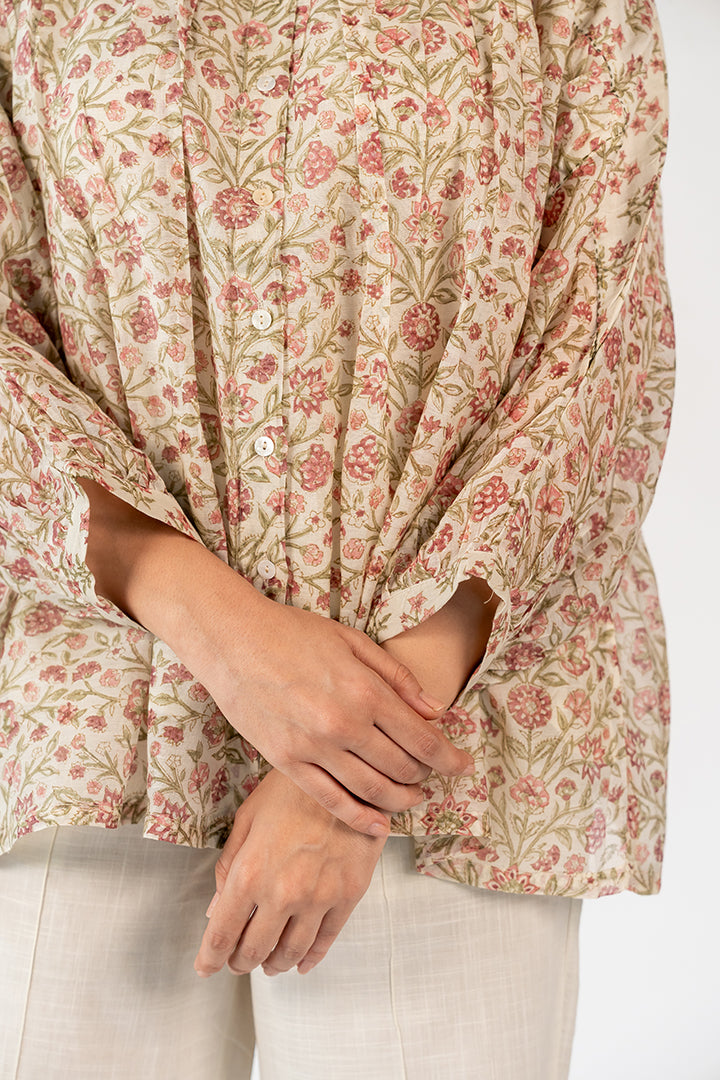 Chanderi Hand Block Printed Top - White