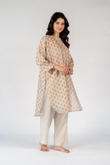 Chanderi Hand Block Printed Tunic - White