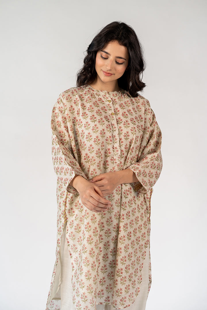 Chanderi Hand Block Printed Tunic - White