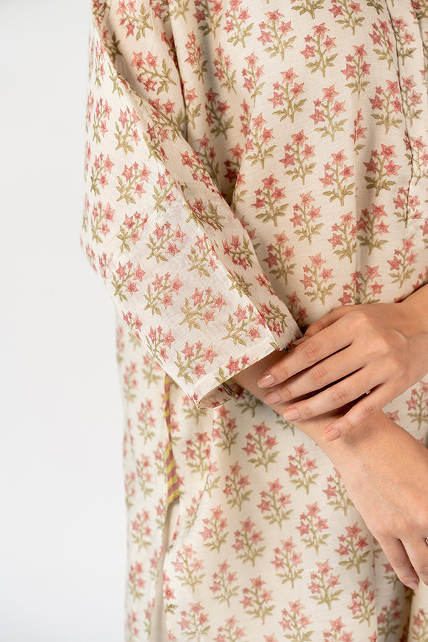 Chanderi Hand Block Printed Tunic - White