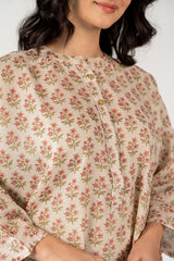 Chanderi Hand Block Printed Tunic - White