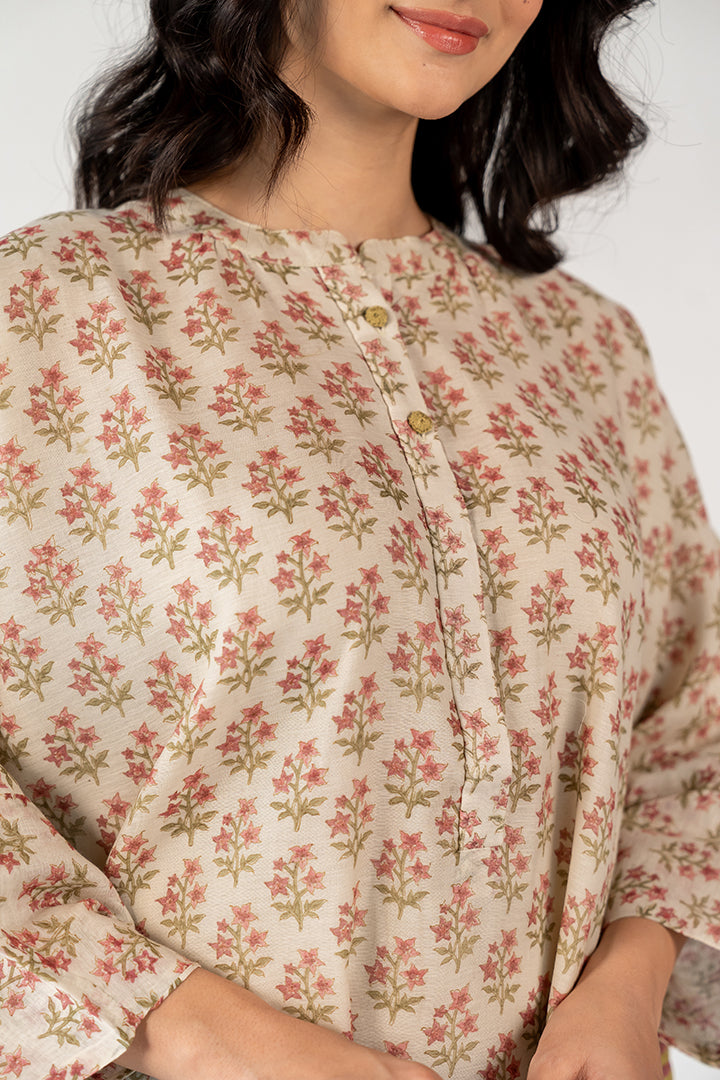 Chanderi Hand Block Printed Tunic - White