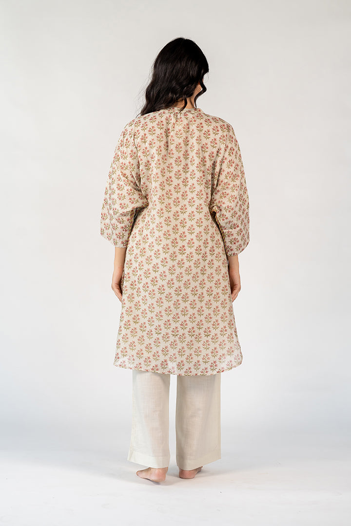 Chanderi Hand Block Printed Tunic - White