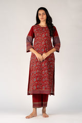 Ajrakh Mul Printed Kurta - Maroon