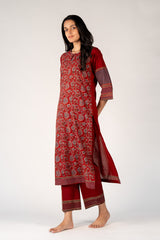 Ajrakh Mul Printed Kurta - Maroon