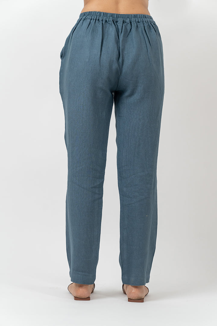 Linen Elasticated Waist Pant - Indigo