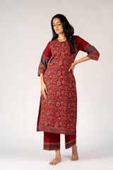 Ajrakh Mul Printed Parallel - Maroon