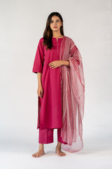 Cotton Kota Doria Hand Block Printed Dupatta - Red