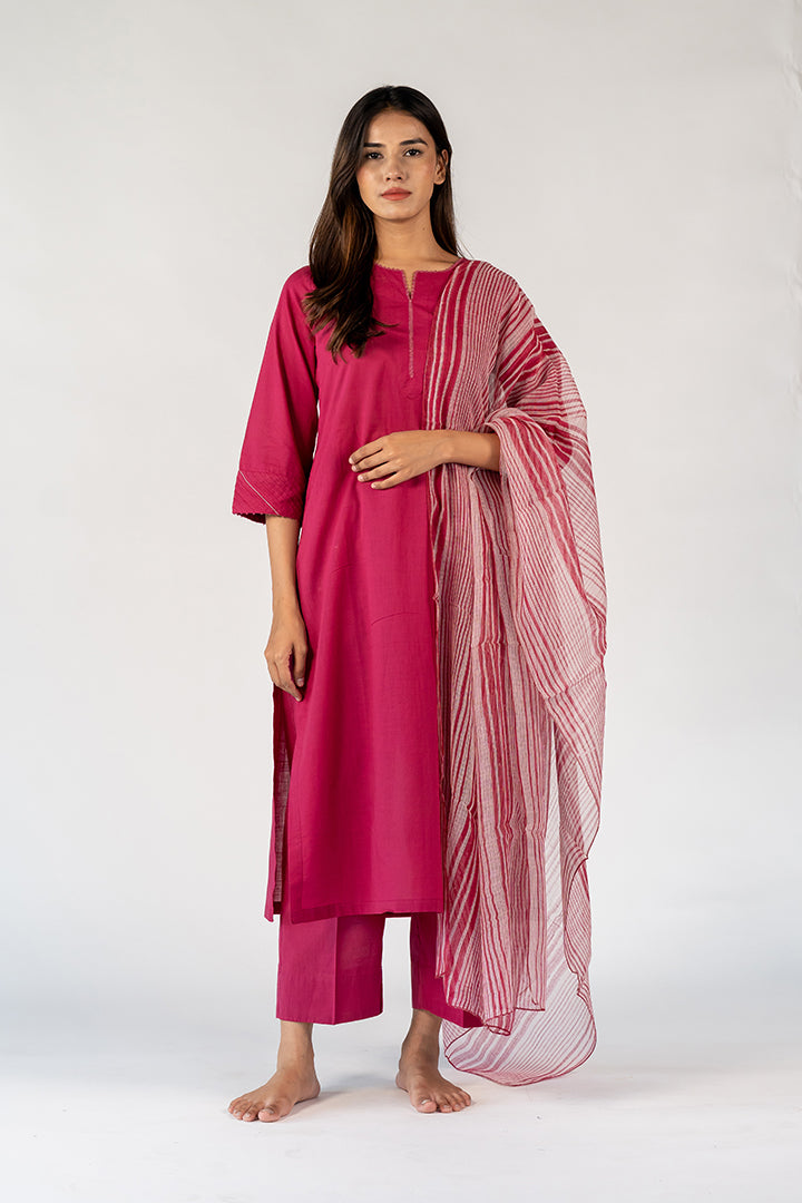 Cotton Kota Doria Hand Block Printed Dupatta - Red