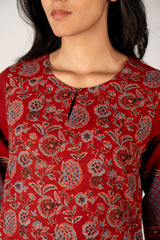 Ajrakh Mul Printed Kurta - Maroon