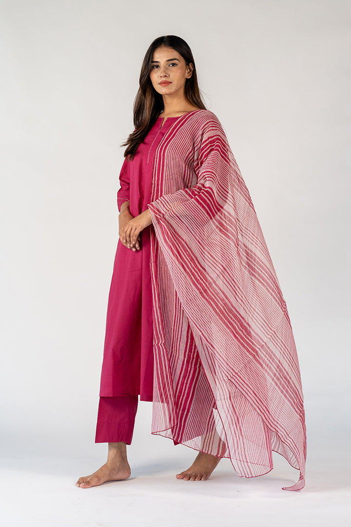 Cotton Kota Doria Hand Block Printed Dupatta - Red