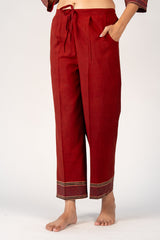 Ajrakh Mul Printed Parallel - Maroon