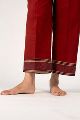 Ajrakh Mul Printed Parallel - Maroon