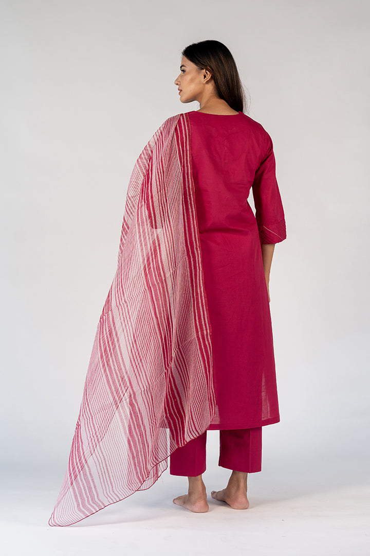 Cotton Kota Doria Hand Block Printed Dupatta - Red