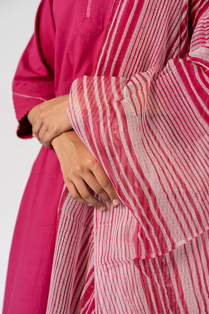 Cotton Kota Doria Hand Block Printed Dupatta - Red