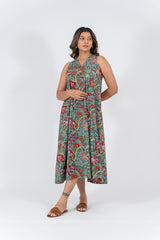 Cotton Hand Block Printed Dress-Green