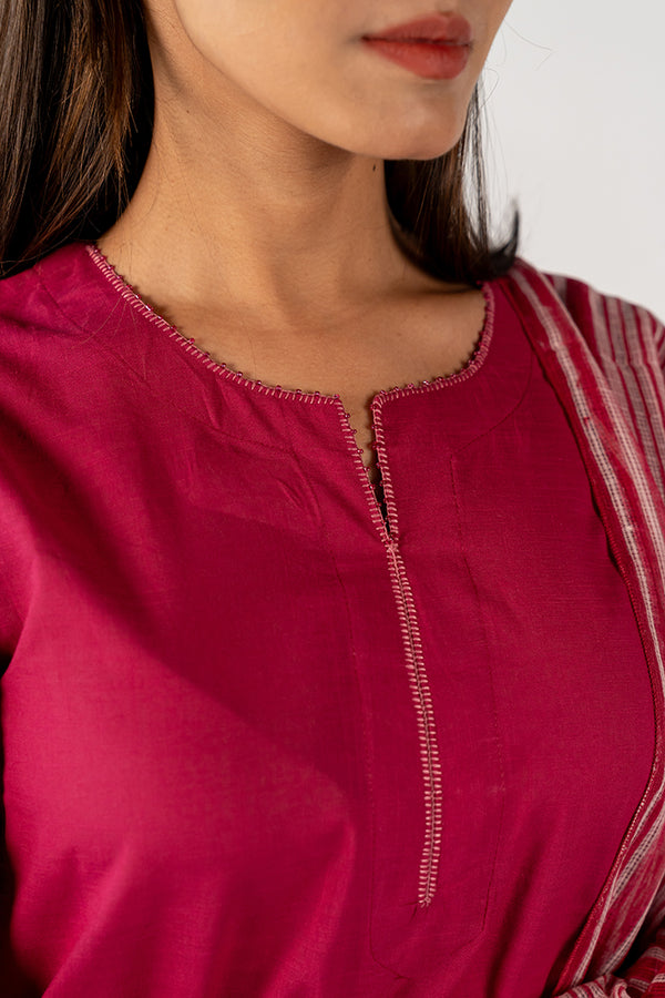 Cotton Hand Embroidery Kurta - Pink