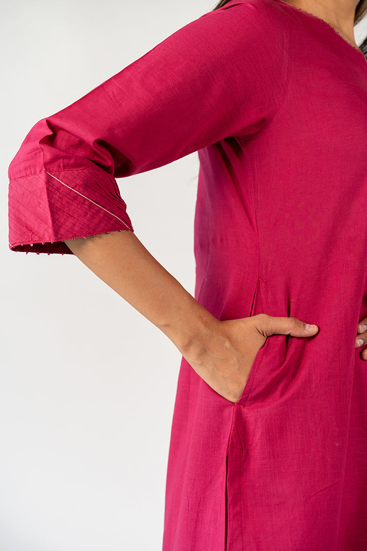 Cotton Hand Embroidery Kurta - Pink