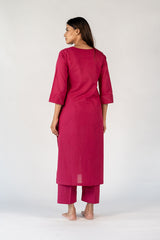 Cotton Hand Embroidery Kurta - Pink