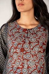 Ajrakh Mul Printed Kurta - Black