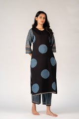 Ajrakh Mul Printed Parallel - Black