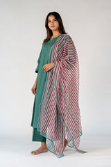 Cotton Kota Doria Hand Block Printed Dupatta - Green