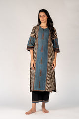 Ajrakh Mul Printed Kurta - Black