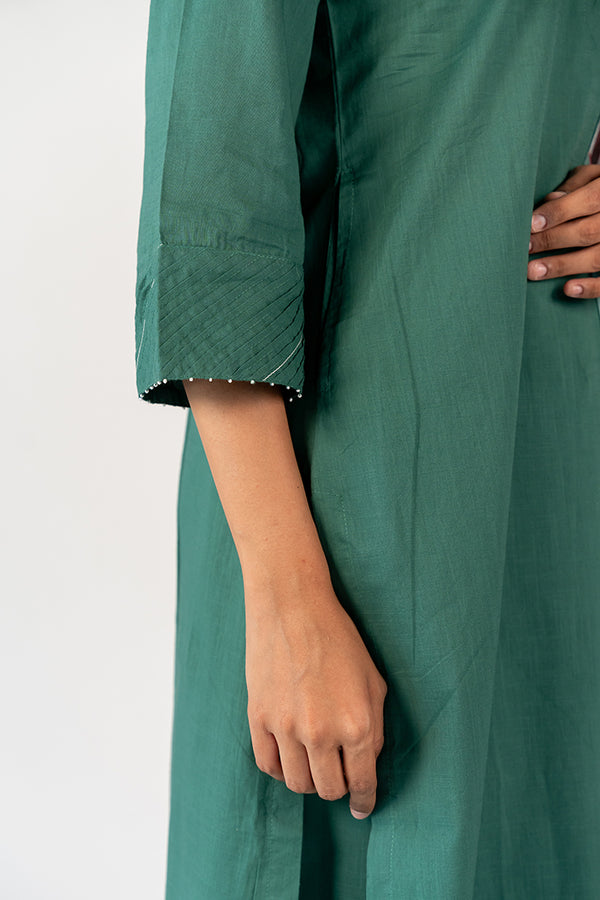 Cotton Hand Embroidered Kurta - Green