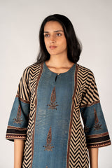Ajrakh Mul Printed Kurta - Black