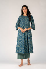 Cotton Hand Block Dabu Printed Dress - Green