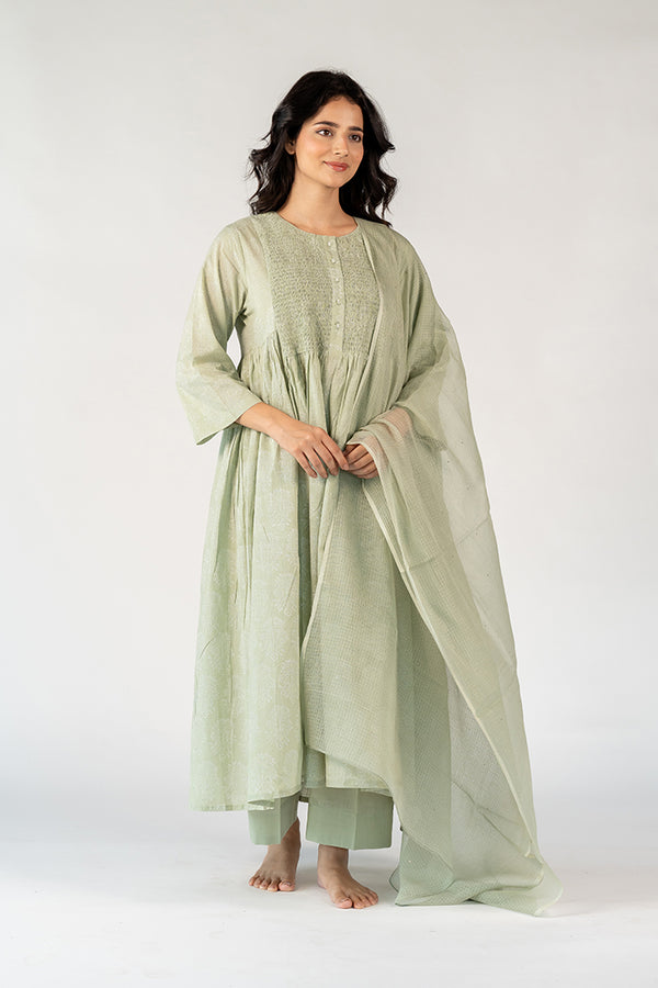 Cotton Kota Doria Dupatta - Green