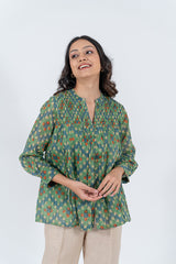 Cotton Hand Block Printed Top- Pista Green