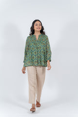 Cotton Hand Block Printed Top- Pista Green