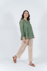 Cotton Hand Block Printed Top- Pista Green