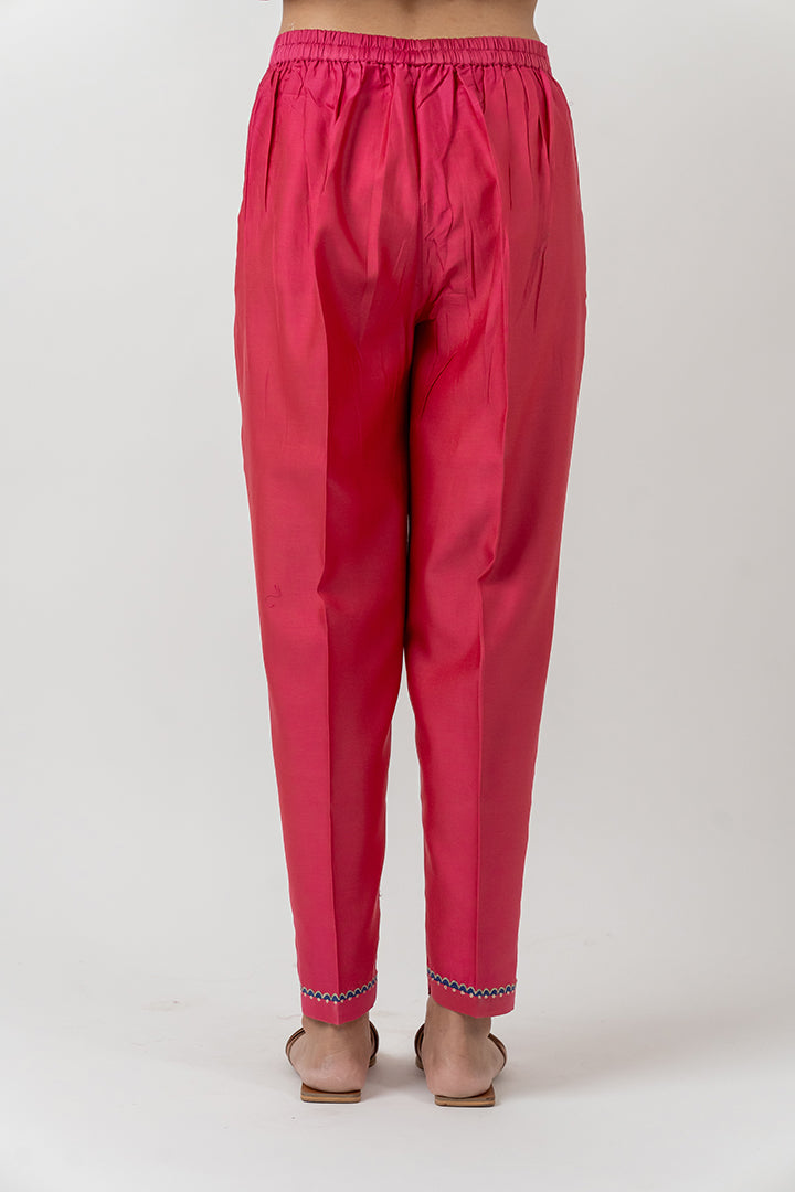 Chanderi Elasticated Narrow Pant - Rani Pink