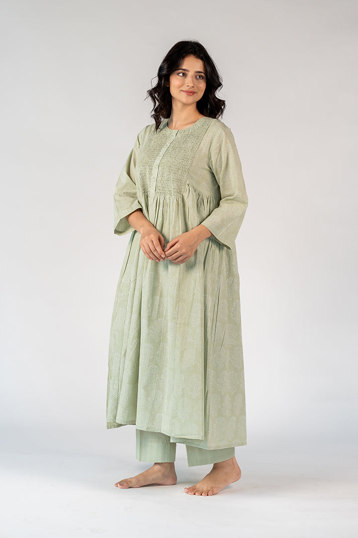 Cotton Hand Block Printed Kurta - Green