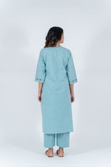 Cotton Hand Embroidery Kurta - Turquoise