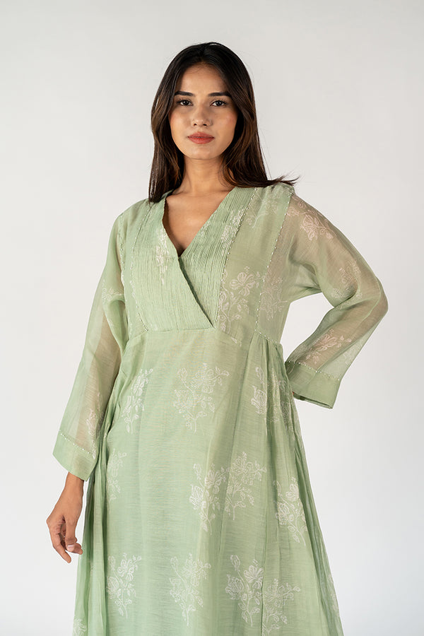 Chanderi Hand Block Printed Kurta - Green