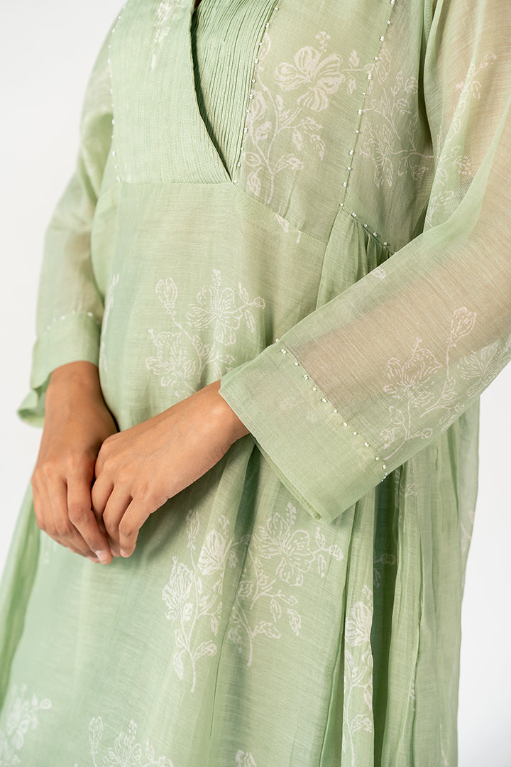 Chanderi Hand Block Printed Kurta - Green