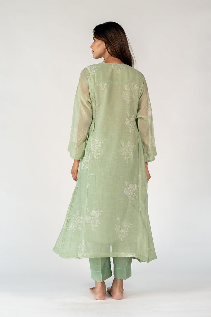 Chanderi Hand Block Printed Kurta - Green