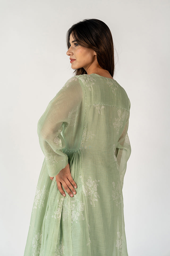 Chanderi Hand Block Printed Kurta - Green