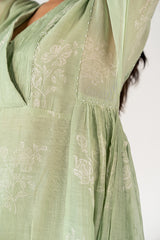 Chanderi Hand Block Printed Kurta - Green