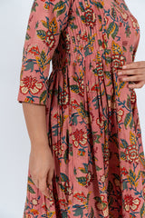 Cotton Hand Block Printed Dress - Pink