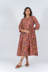 Cotton Hand Block Printed Dress - Pink