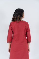 Cotton Hand Embroidery Kurta - Maroon