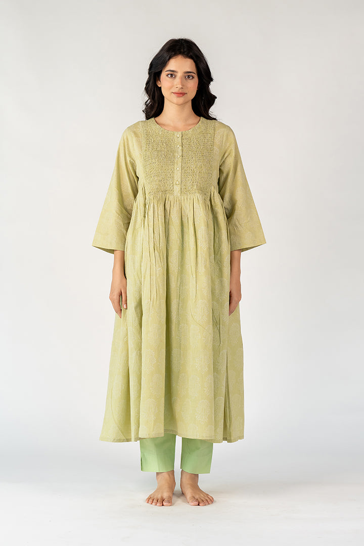 Cotton Hand Block Printed Kurta - Green