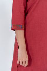 Cotton Hand Embroidery Kurta - Maroon